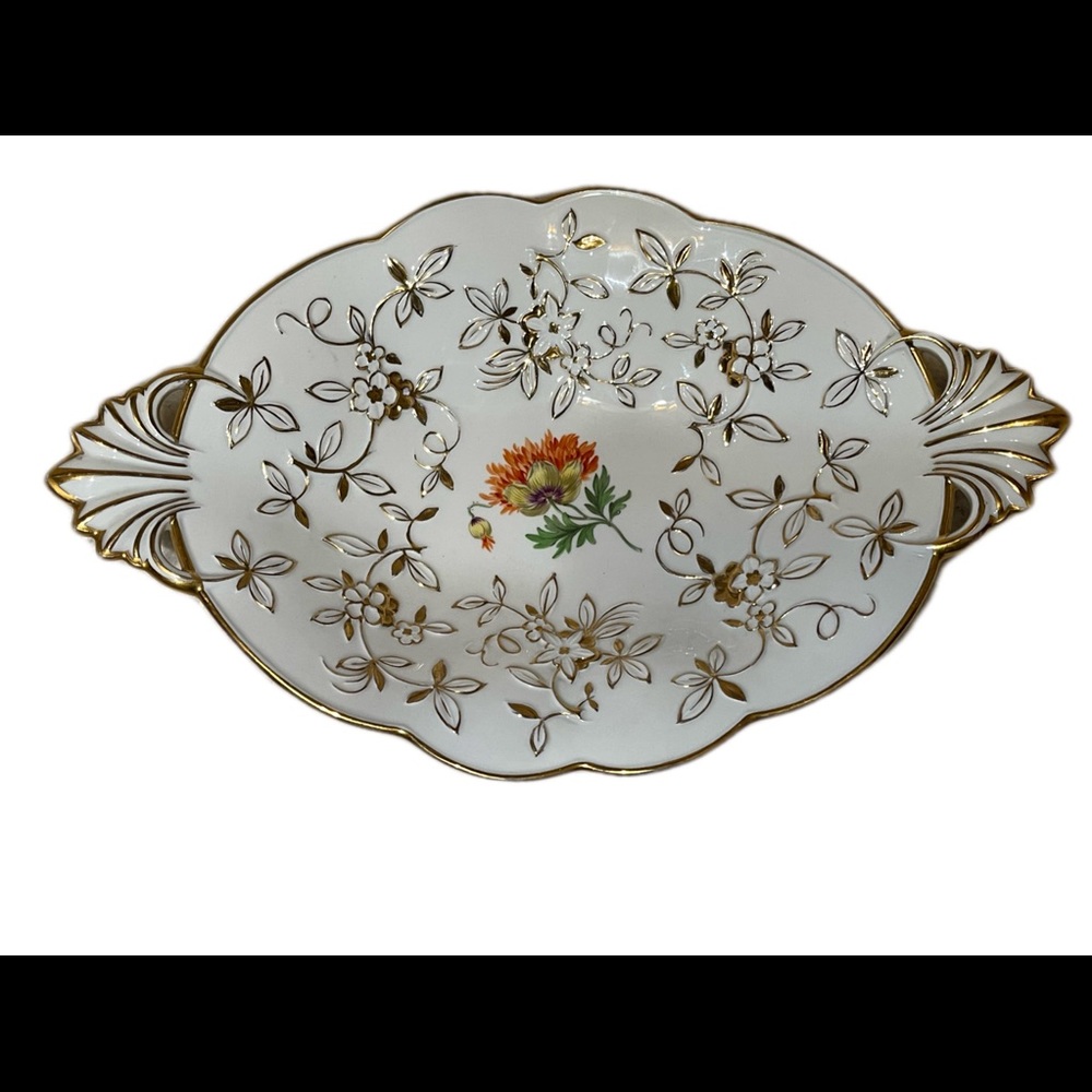 MEISSEN Porcelain White & Gold Centerpiece Flower Fruit Bowl
